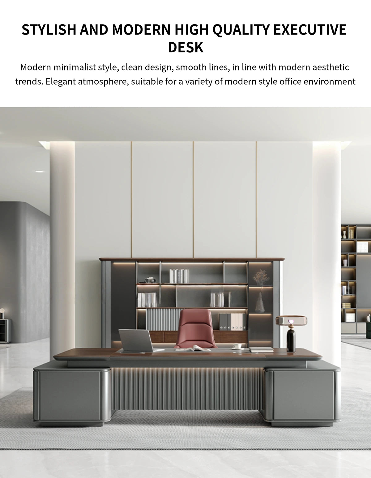 Customizable Luxury Durable Executive Desk with Two-tier Desktop — Detail image 1