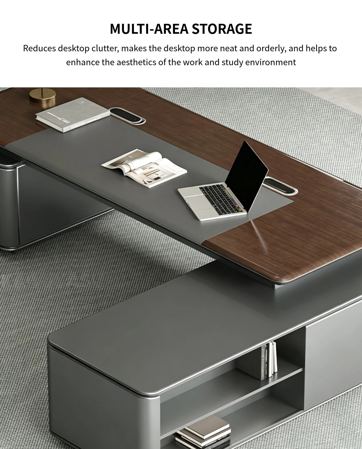 Customizable Luxury Durable Executive Desk with Two-tier Desktop — Detail image 2