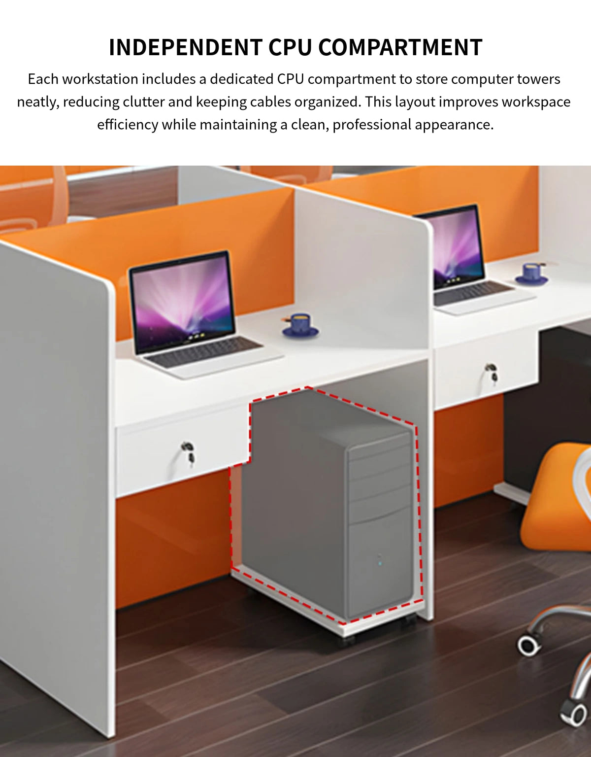 Office Workstation Desk with Privacy Panel, Lockable & File Drawers for Home Office — Detail image 3