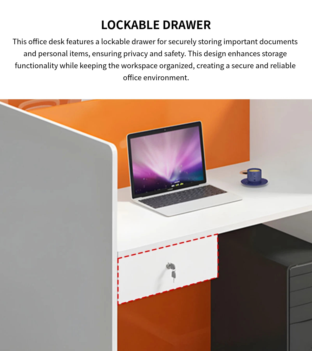 Office Workstation Desk with Privacy Panel, Lockable & File Drawers for Home Office — Detail image 4
