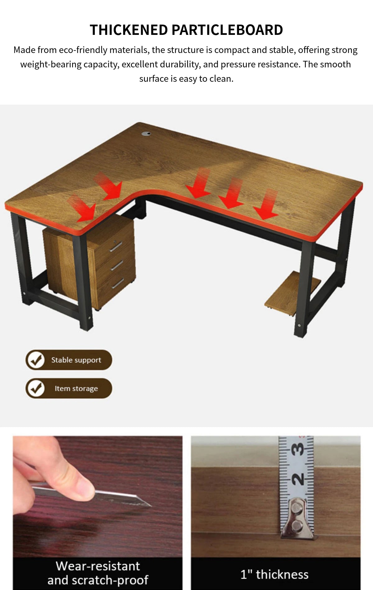 L-Shaped Office Desk 47-71 in Wide with Cable Management for Home Office — Detail image 3