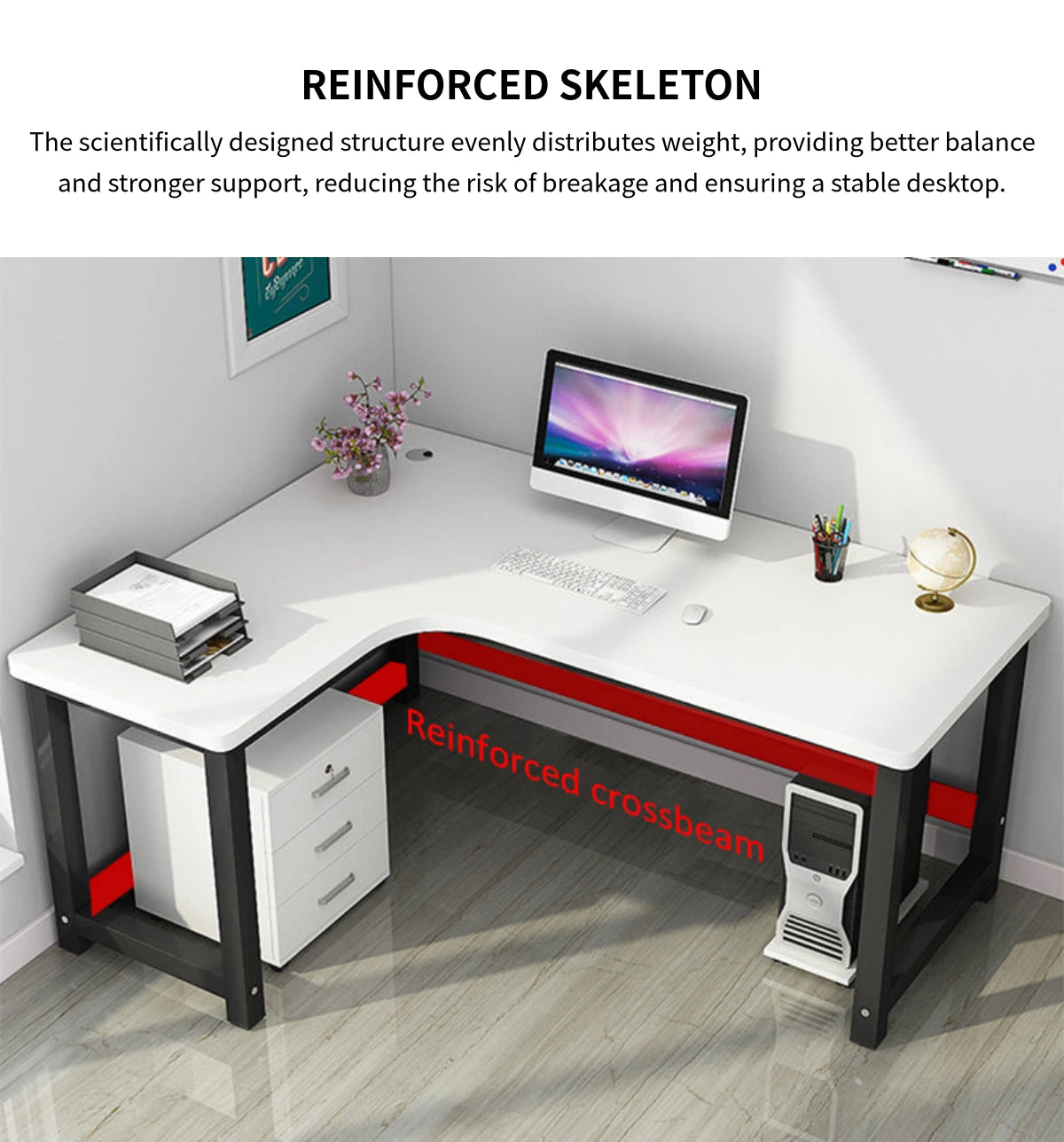 L-Shaped Office Desk 47-71 in Wide with Cable Management for Home Office — Detail image 5