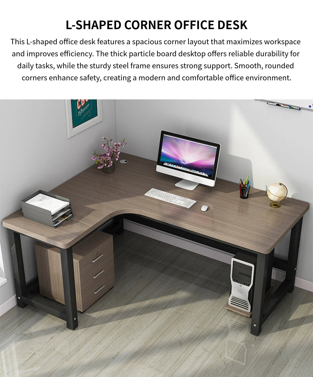 L-Shaped Office Desk 47-71 in Wide with Cable Management for Home Offi — Detail image 1