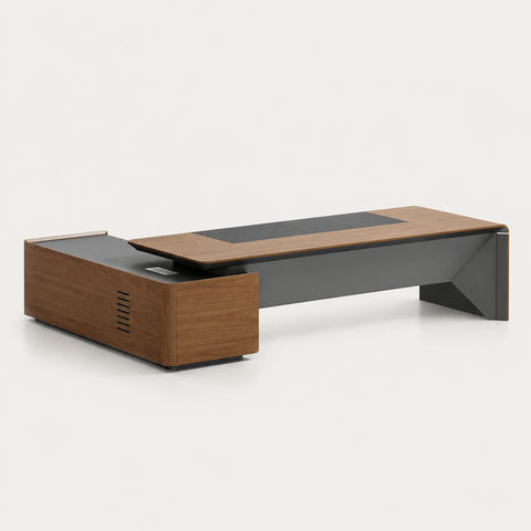 L-Shaped Executive Desk 94-142 in Wide with File Drawers for Home Office