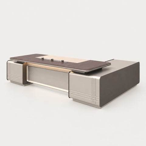 L-Shaped Desk with Built-In Outlets, Cable Management & LED Lighting