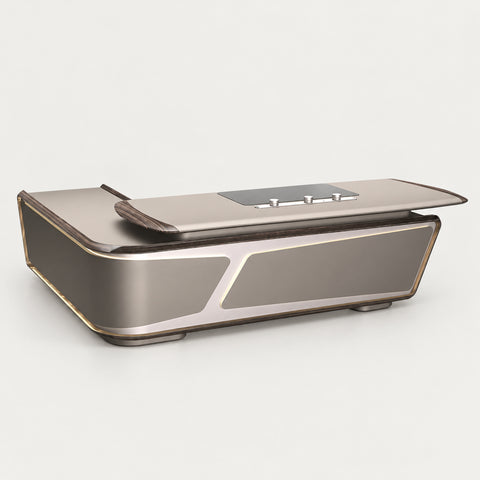 L-Shaped Executive Desk with Built-In Outlets & Side Storage