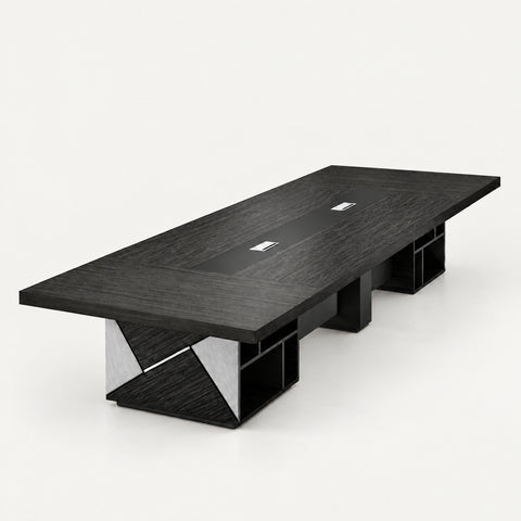 Rectangular Conference Table with Cable Management, Solid Wood & Lumba