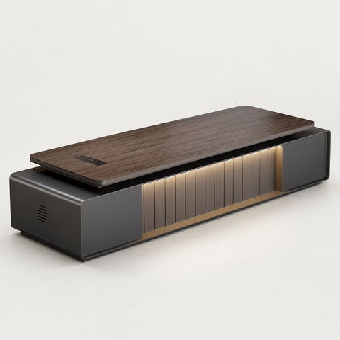 Modern Executive Desk with Curved, Cable Management & Side Storage for