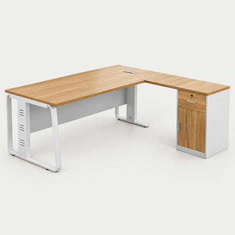 L-Shaped Executive Desk with Built-In Outlets, Cable Management & Priv