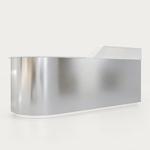 Curved Reception Desk 39-118 in Wide with Stainless Steel & LED Lighting