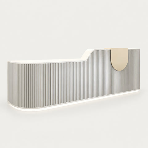 Curved Reception Desk 55-134 in Wide with File Drawers, Fluted Front & LED Lighting