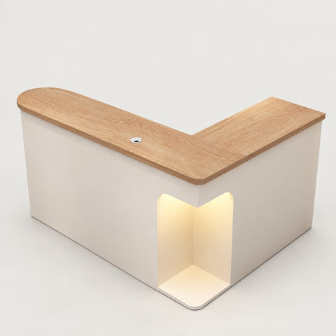 L-Shaped Reception Desk 59-79 in Wide with Cable Management, LED Lighting & File Drawers