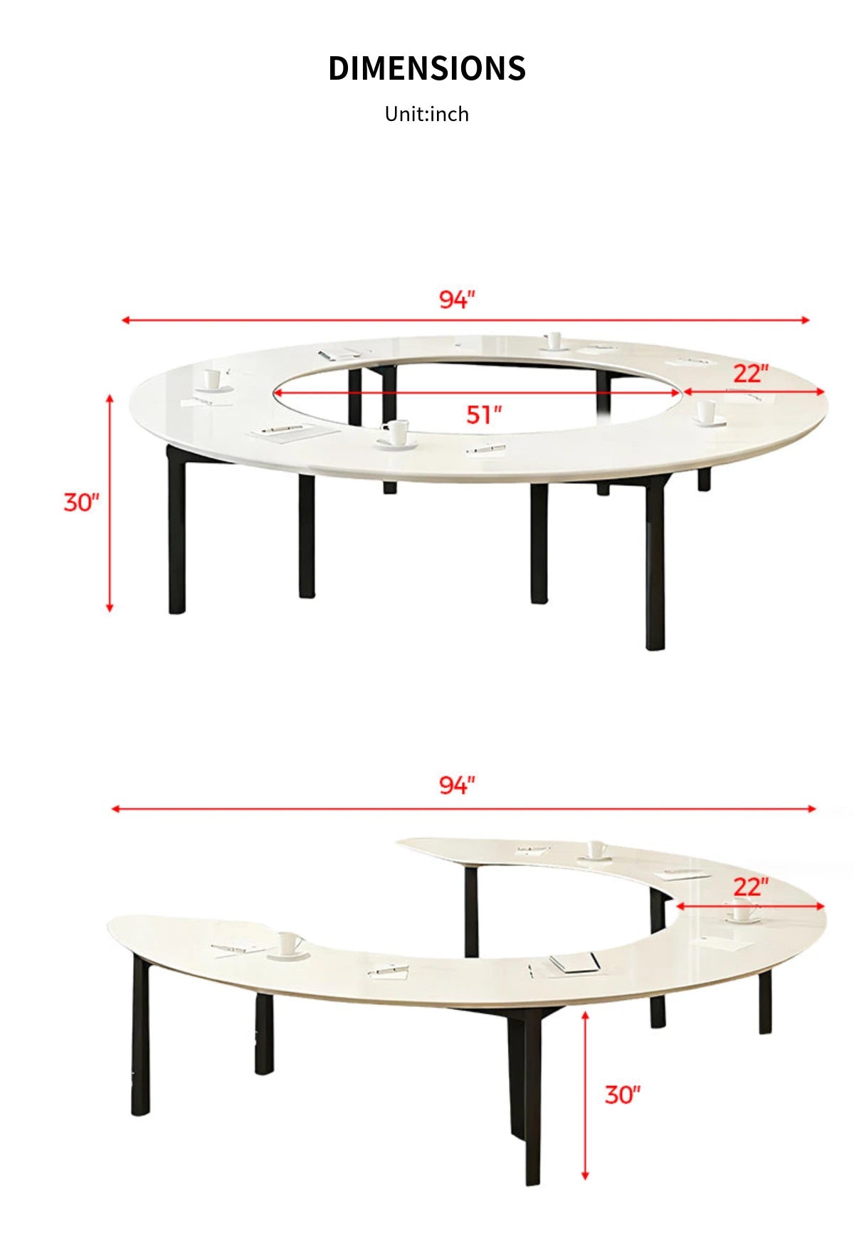 Oval Conference Table 47-94 in Wide (3.9-7.8 ft) for Meeting Room — Detail image 9