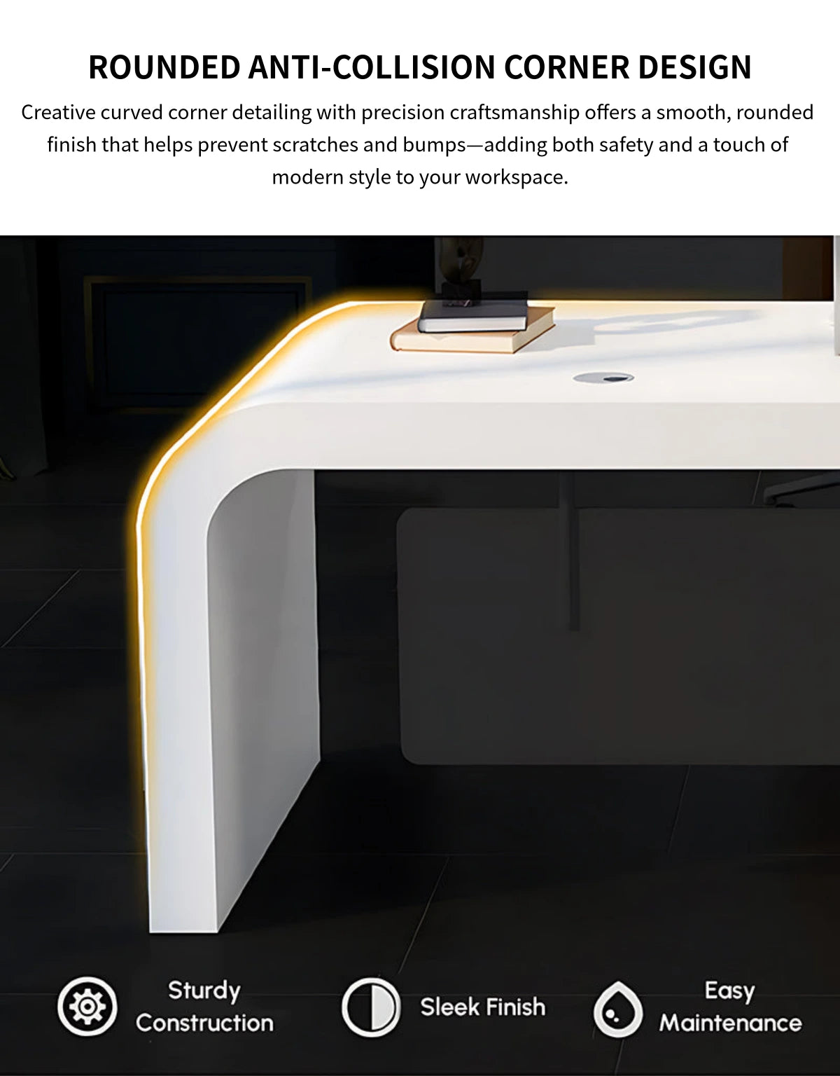 Modern Executive Desk with Curved, Privacy Panel & Stainless Steel for Home Office — Detail image 5