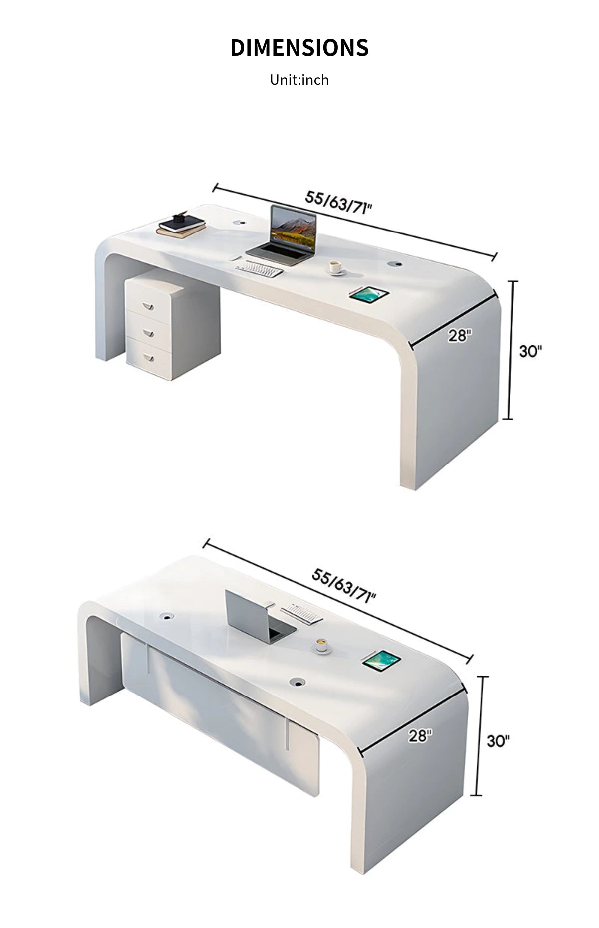Modern Executive Desk with Curved, Privacy Panel & Stainless Steel for Home Office — Detail image 11