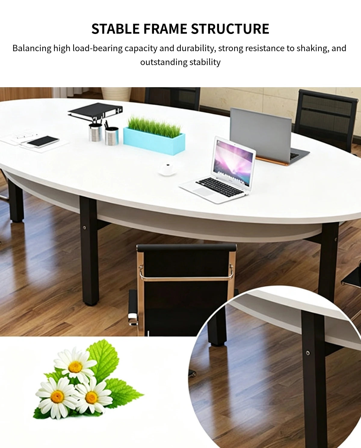 Oval Conference Table 47-94 in Wide (3.9-7.8 ft) with Lumbar Support for Meeting Room — Detail image 4