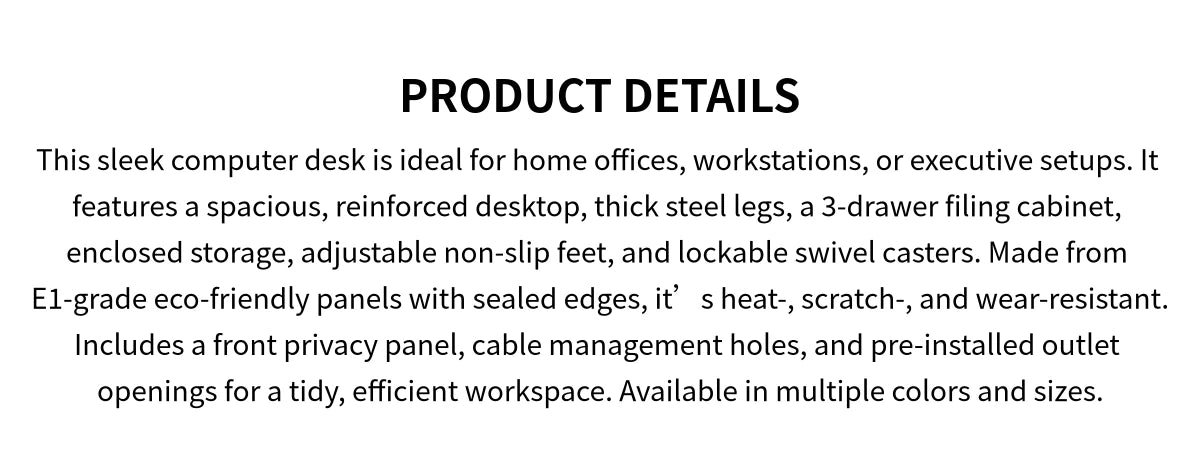 Modern Executive Desk with File Drawers, Cable Management & Lockable for Home Office — Detail image 1