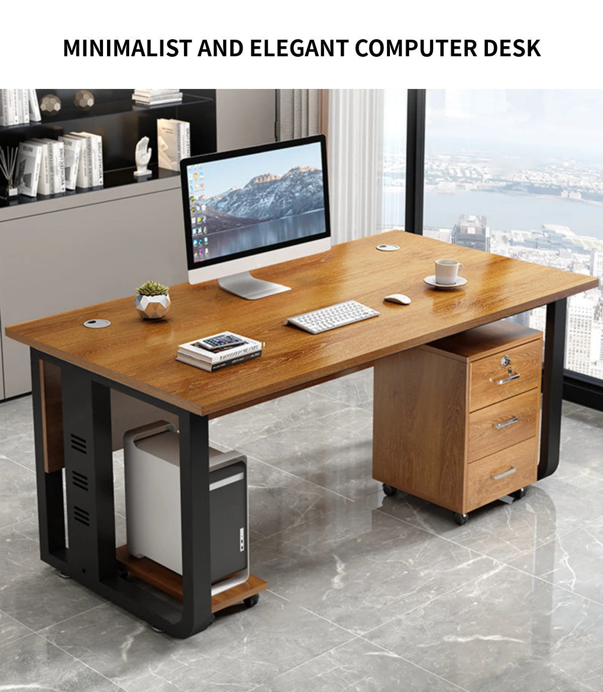 Modern Executive Desk with File Drawers, Cable Management & Lockable for Home Office — Detail image 2