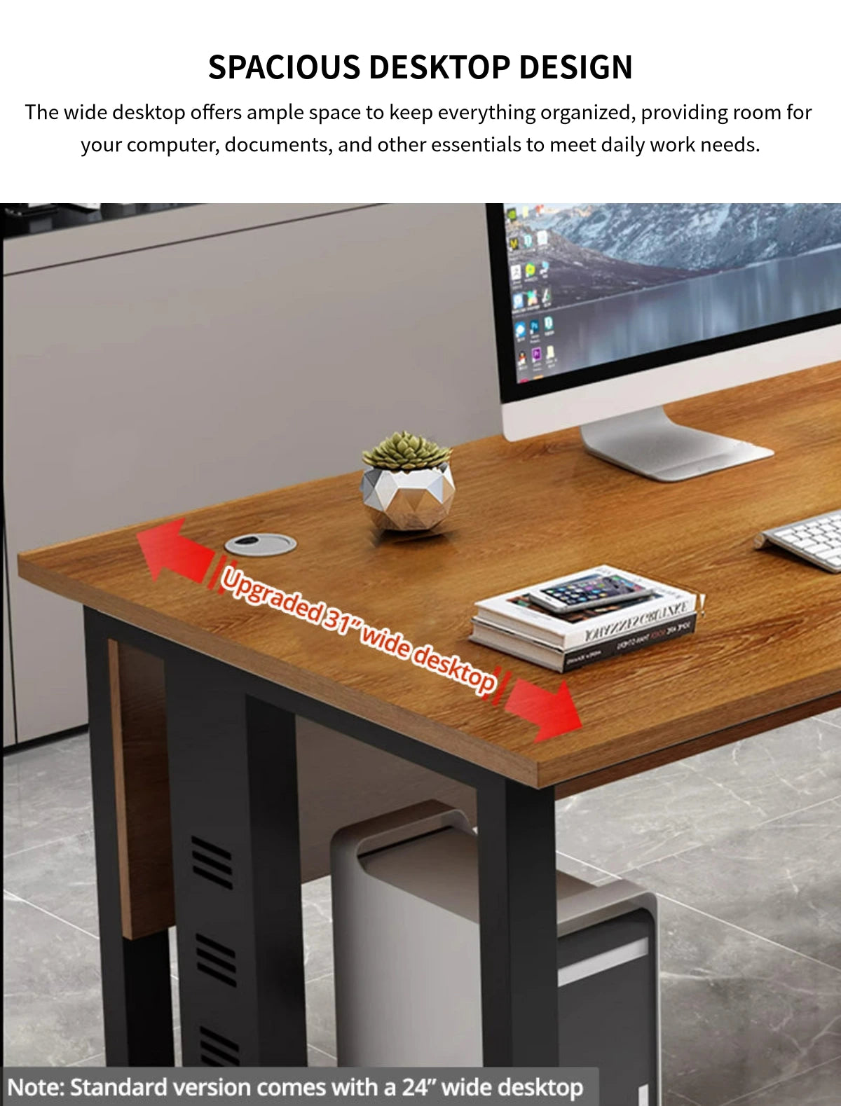 Modern Executive Desk with File Drawers, Cable Management & Lockable for Home Office — Detail image 7