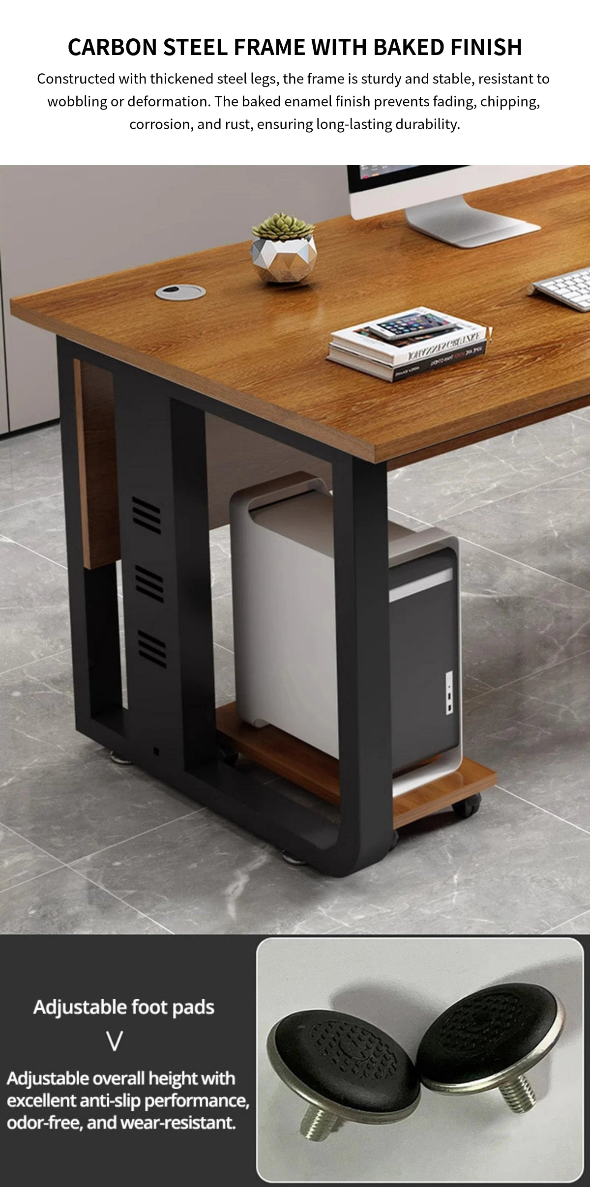 Modern Executive Desk with File Drawers, Cable Management & Lockable for Home Office — Detail image 9