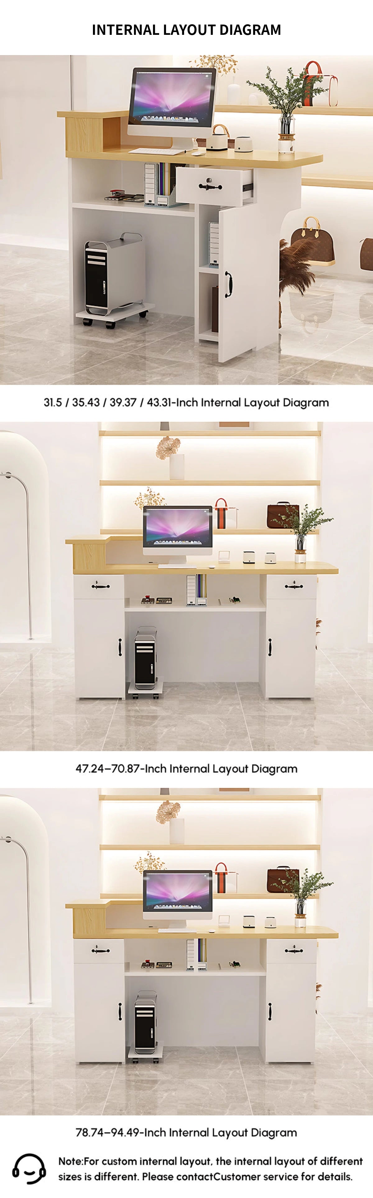 Curved Reception Desk 31-87 in Wide with Lockable & Lumbar Support for Salon — Detail image 9