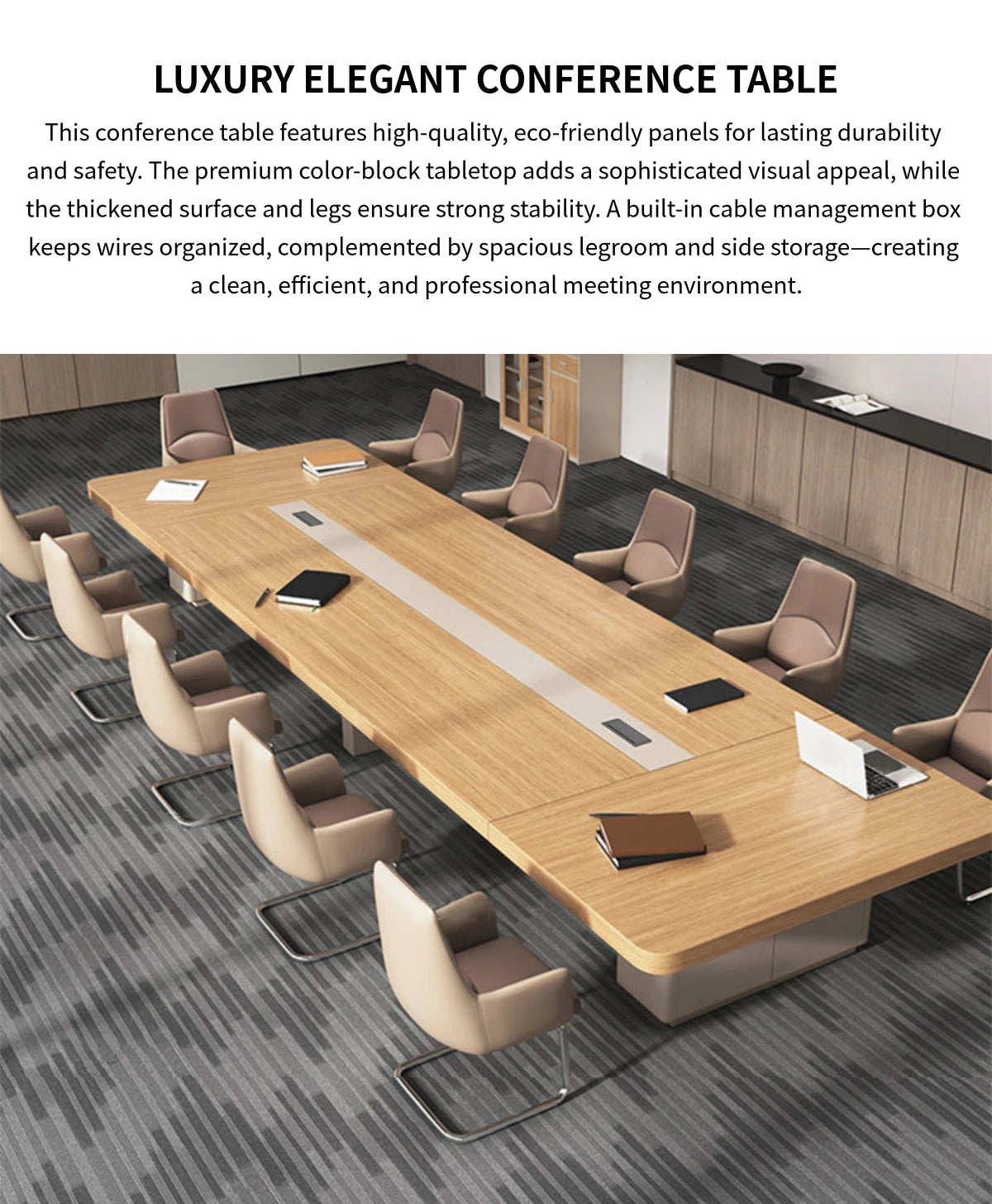 Rectangular Conference Table with Side Storage, Cable Management & Dual-Tone — Detail image 1