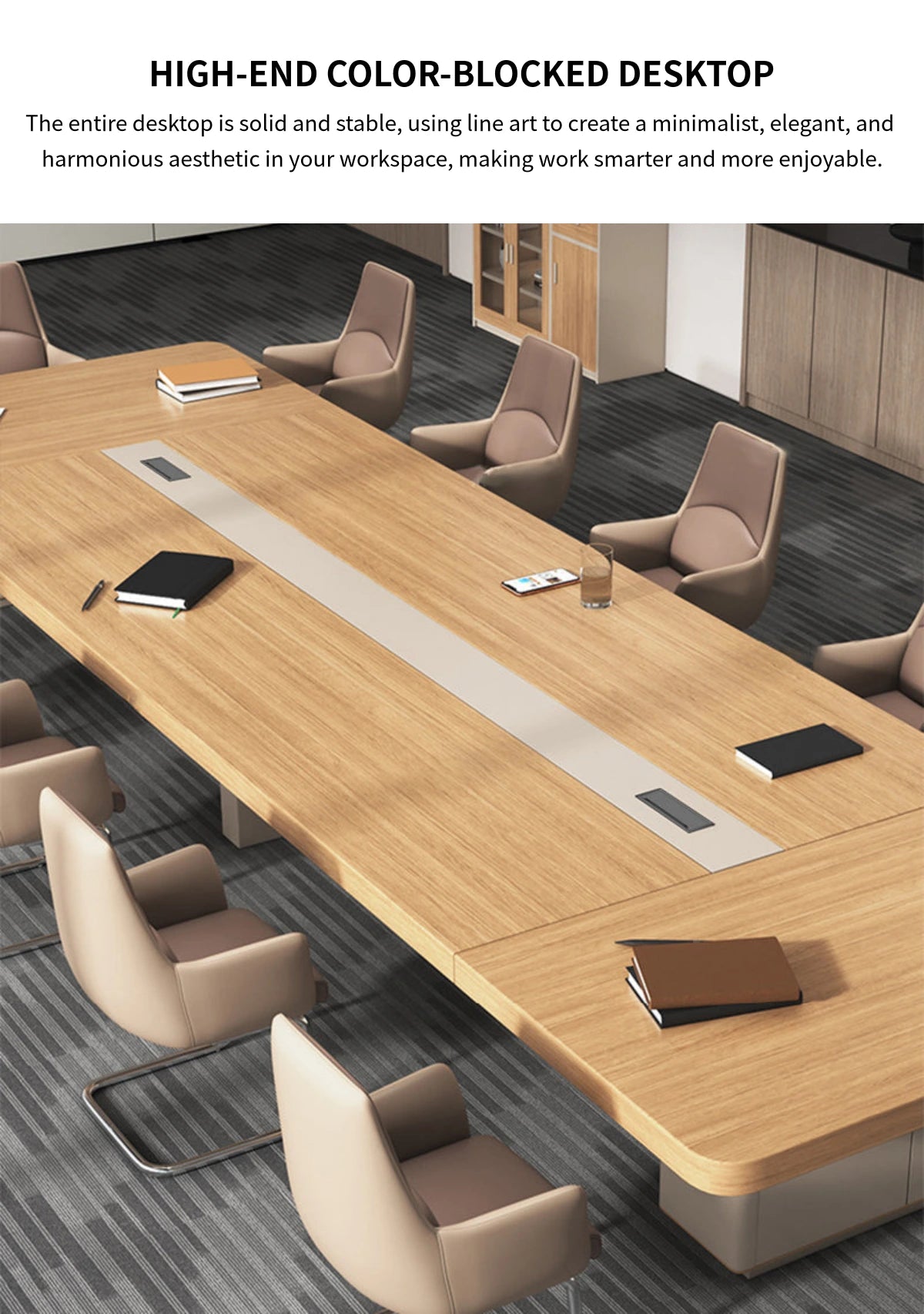 Rectangular Conference Table with Side Storage, Cable Management & Dual-Tone — Detail image 4