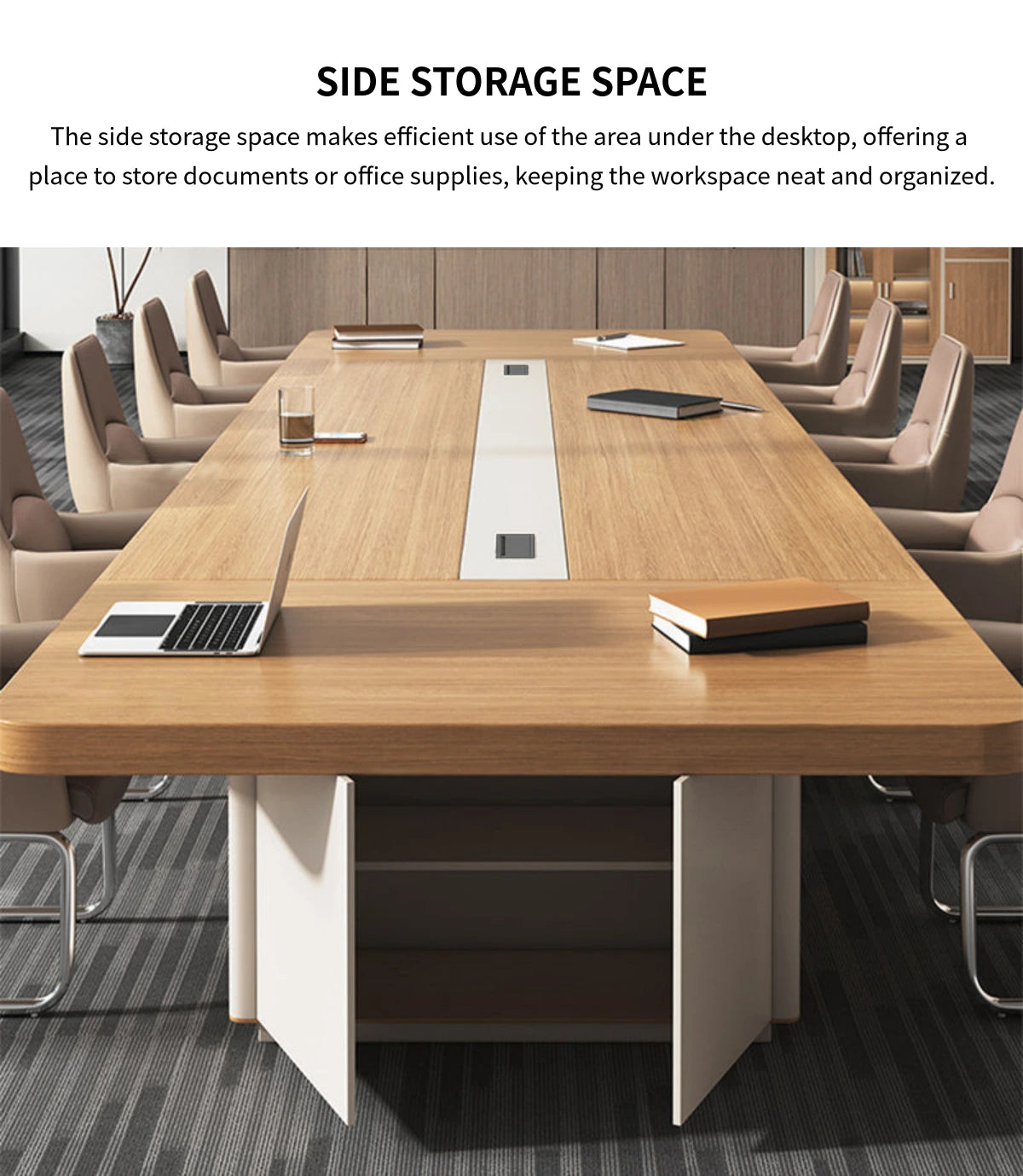 Rectangular Conference Table with Side Storage, Cable Management & Dual-Tone — Detail image 9