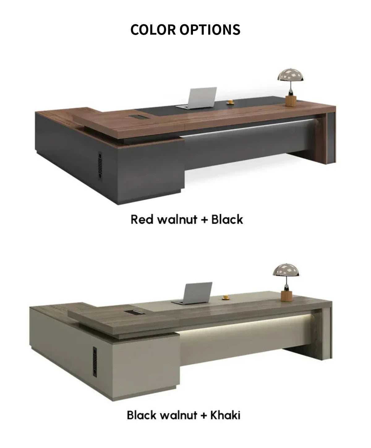 L-Shaped Executive Desk with Cable Management, Dual-Tone & LED Lighting for Home Office — Detail image 11