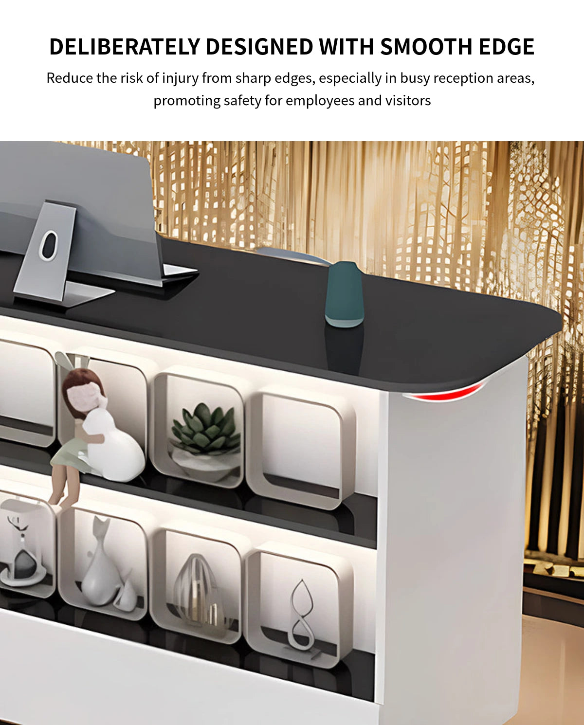 Curved Reception Desk 39-59 in Wide with Keyboard Tray, Lockable & Cable Management — Detail image 7