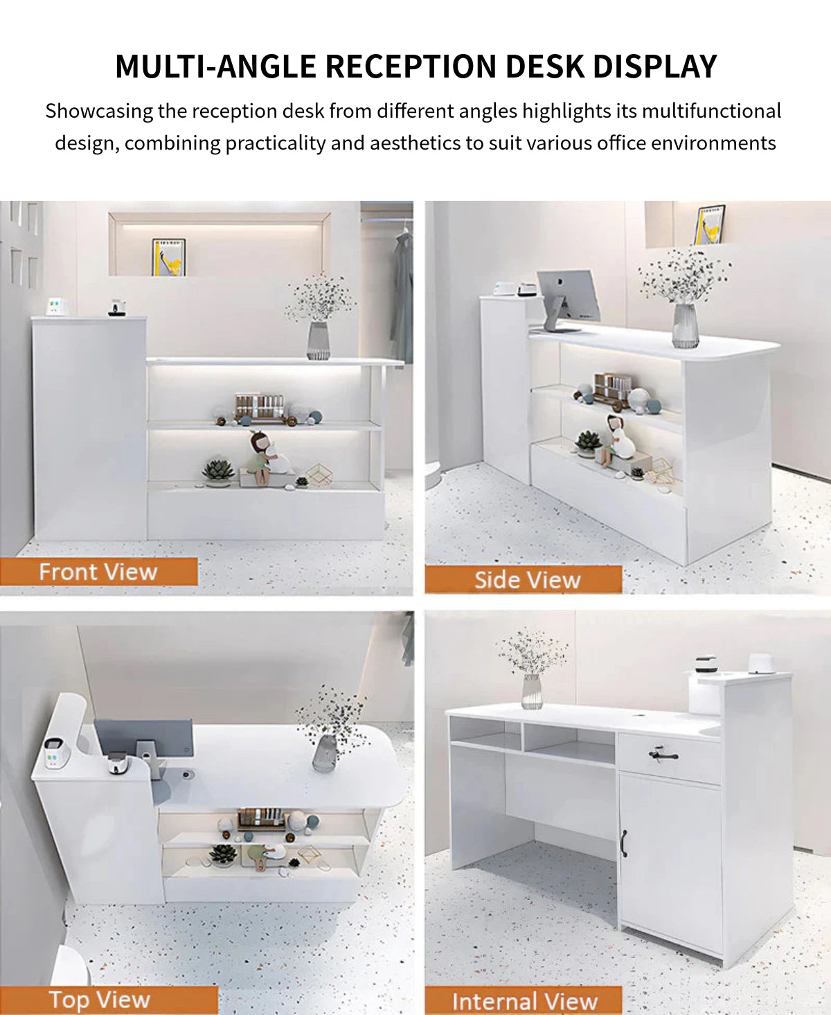 Curved Reception Desk 39-59 in Wide with Keyboard Tray, Lockable & Cable Management — Detail image 9