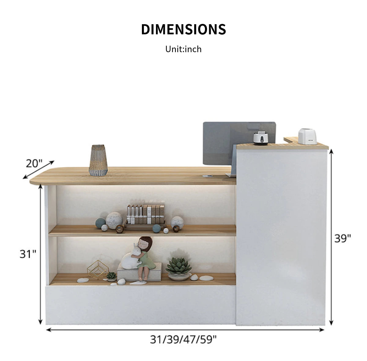 Curved Reception Desk 39-59 in Wide with Keyboard Tray, Lockable & Cable Management — Detail image 14