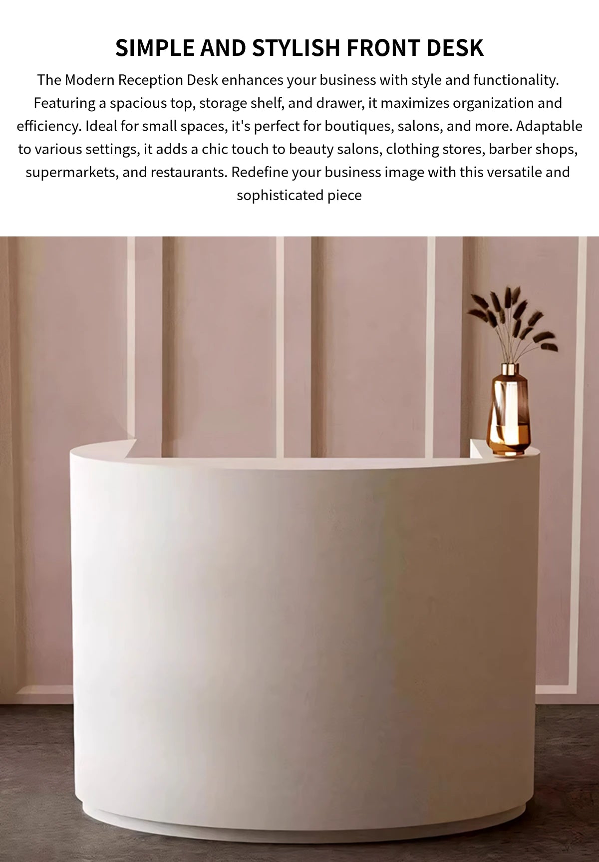 Curved Reception Desk 24-79 in Wide with Lumbar Support for Salon — Detail image 1