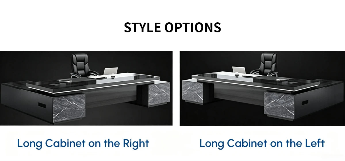 Modern Executive Desk with Cable Management, Side Storage & Marble Top for Home Office — Detail image 7