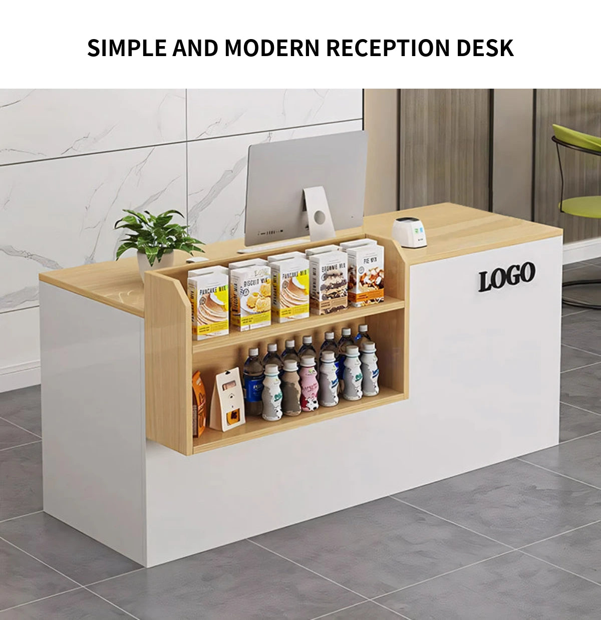 Salon Reception Desk 39-79 in Wide with Keyboard Tray, File Drawers & Side Storage — Detail image 1
