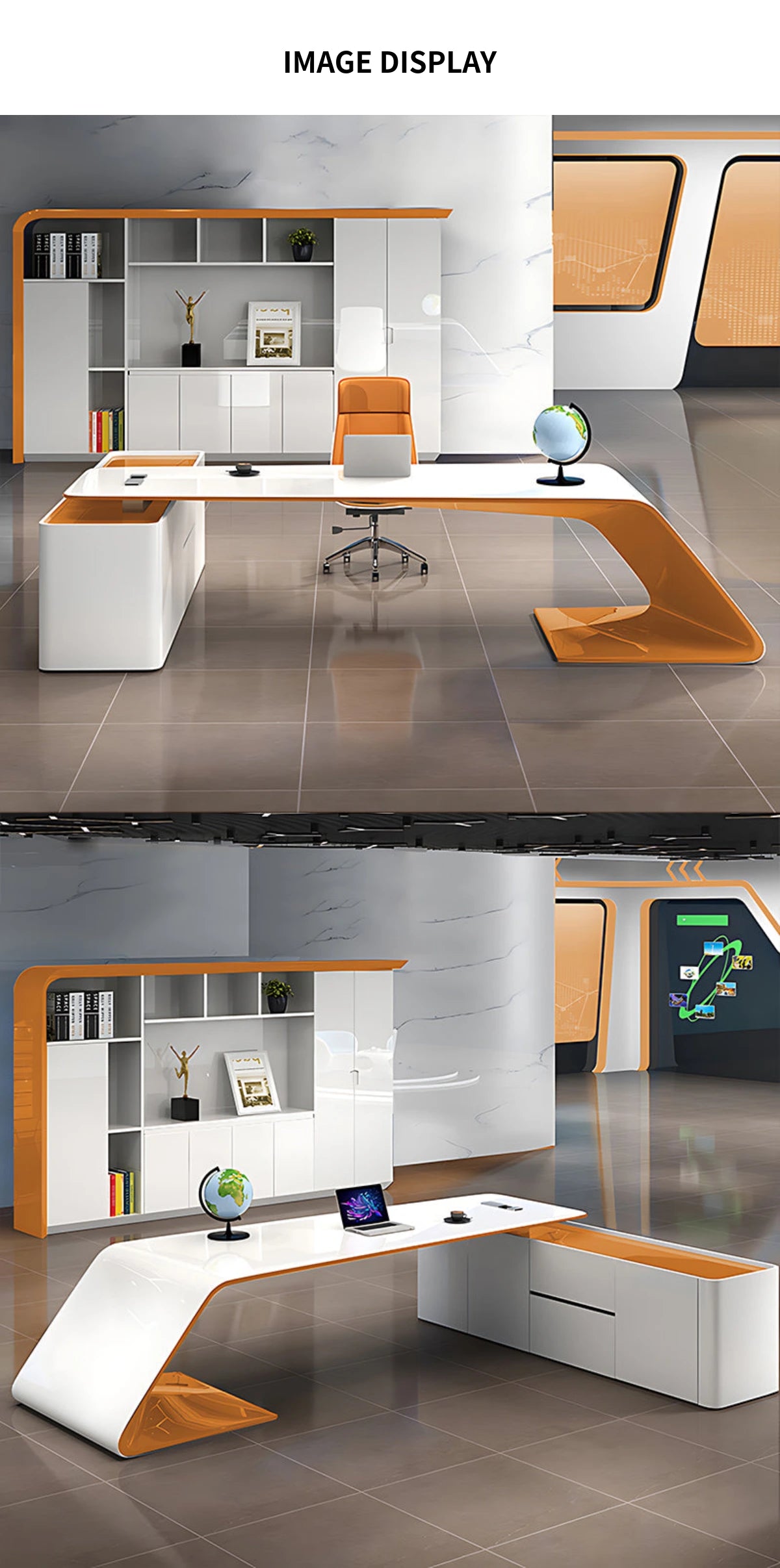 Modern Executive Desk with Cable Management, File Drawers & Lumbar Support for Home Office — Detail image 7