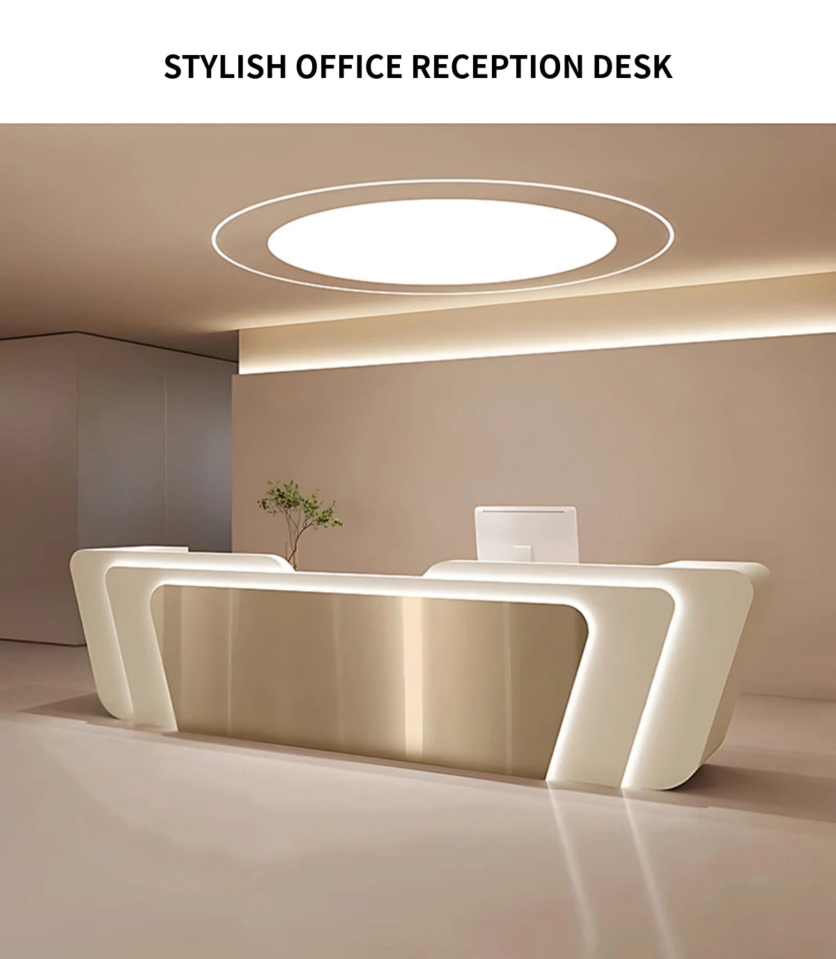 Curved Reception Desk 71-150 in Wide with LED Lighting, Stainless Steel & Lockable — Detail image 2