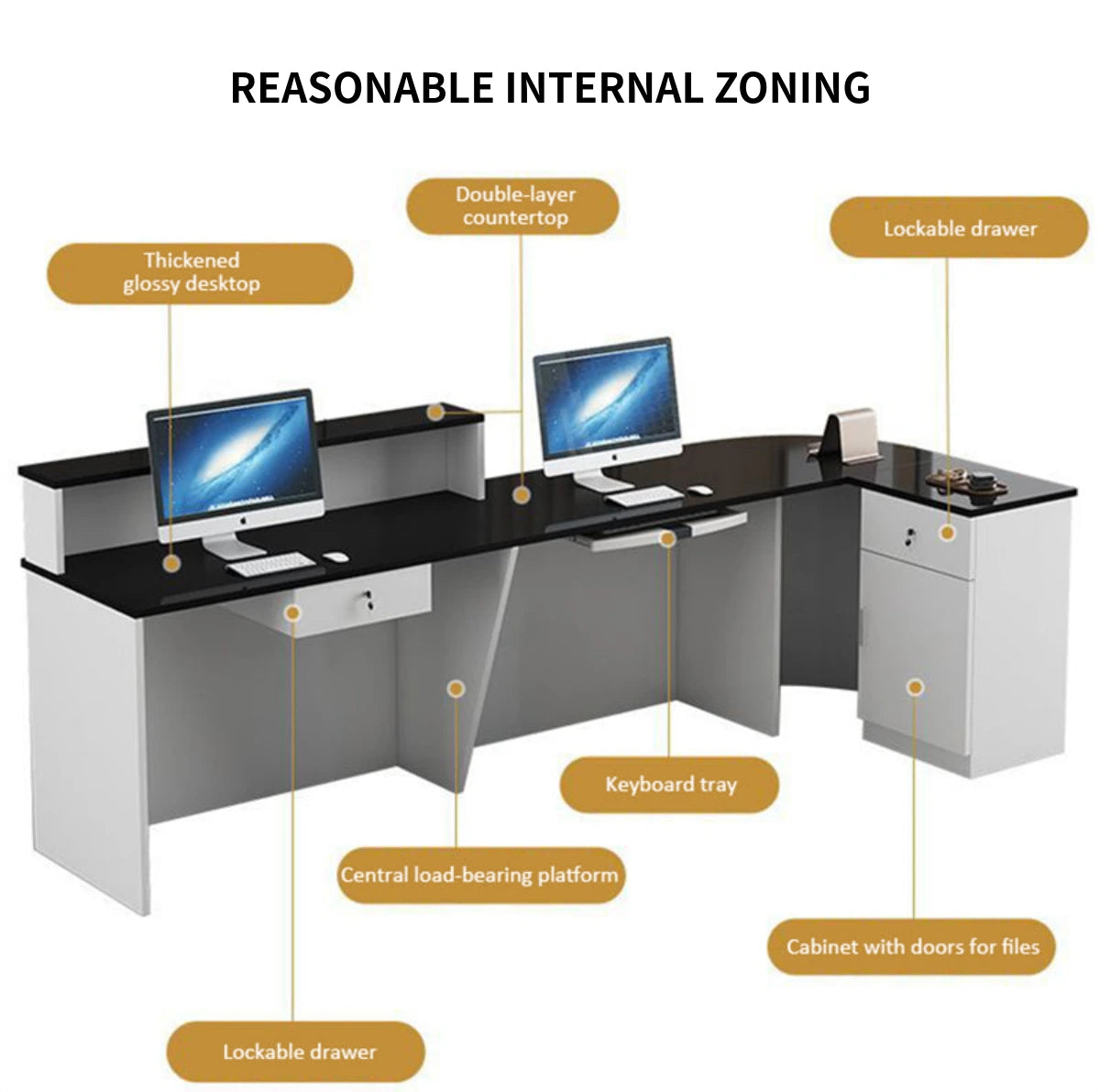 L-Shaped Reception Desk 47-150 in Wide with Keyboard Tray, Lockable & Transaction Counter — Detail image 4