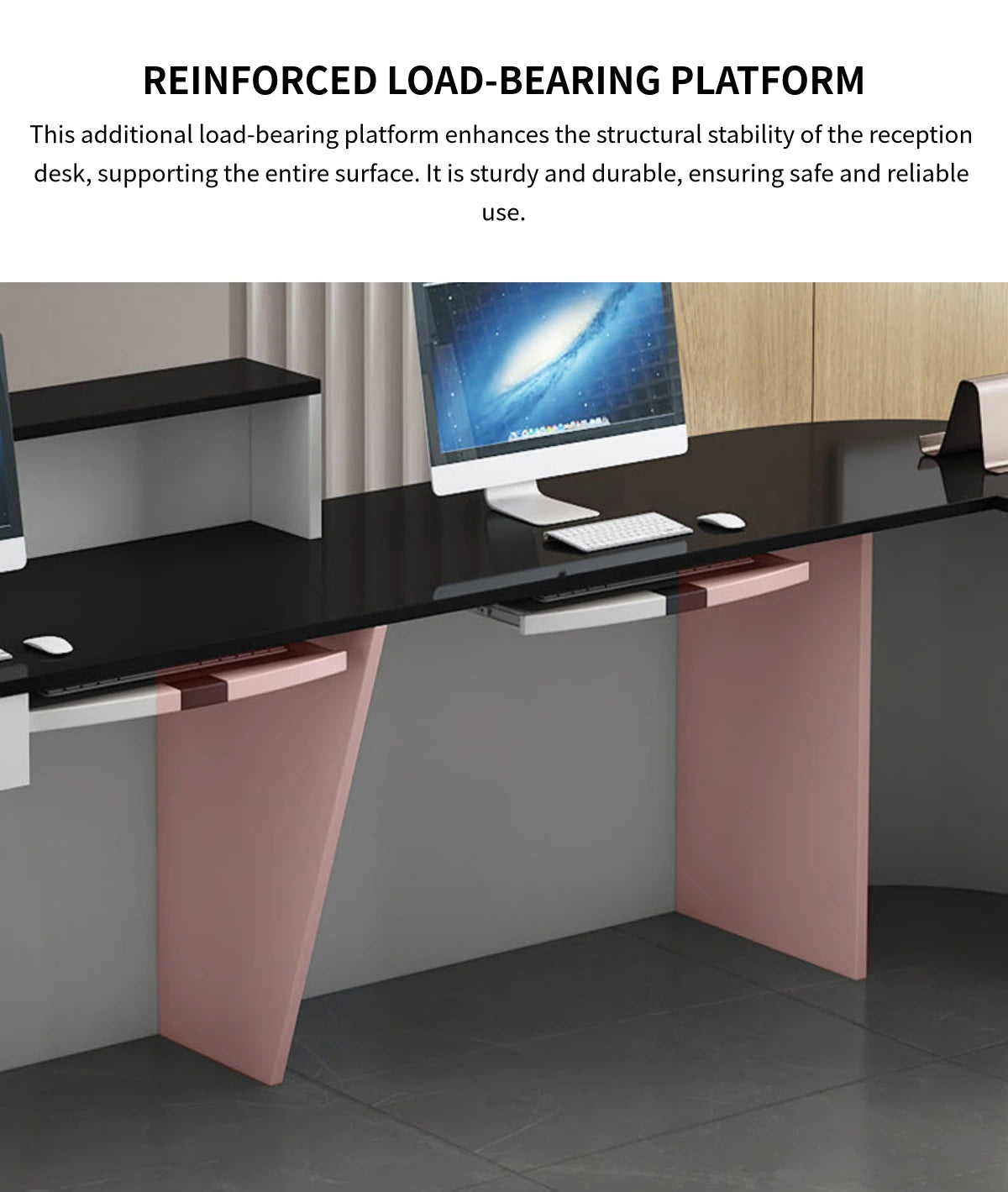L-Shaped Reception Desk 47-150 in Wide with Keyboard Tray, Lockable & Transaction Counter — Detail image 11