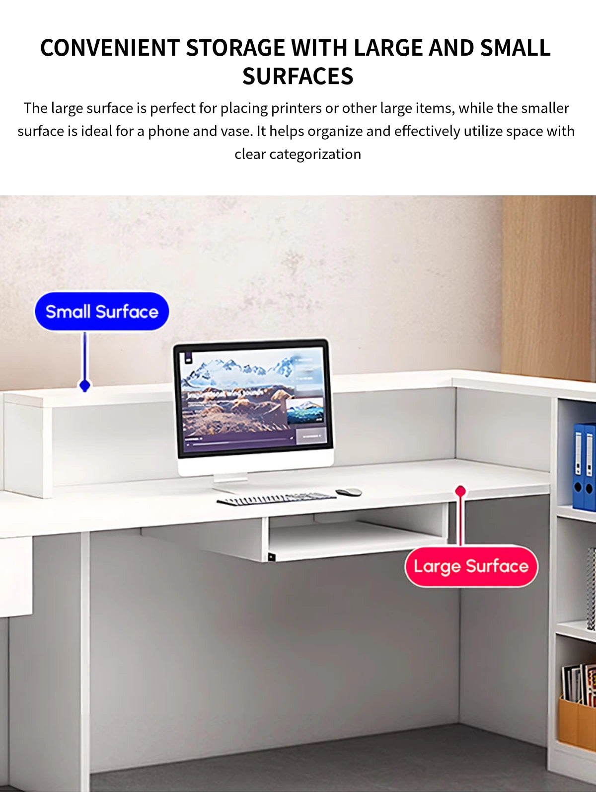 Salon Reception Desk 63-94 in Wide with Keyboard Tray, Lockable & Marble Top for Salon — Detail image 7
