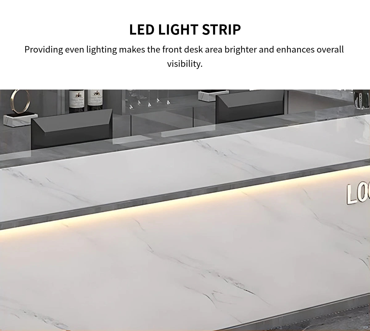 Curved Reception Desk with Keyboard Tray, File Drawers & LED Lighting for Hotel Lobby — Detail image 7