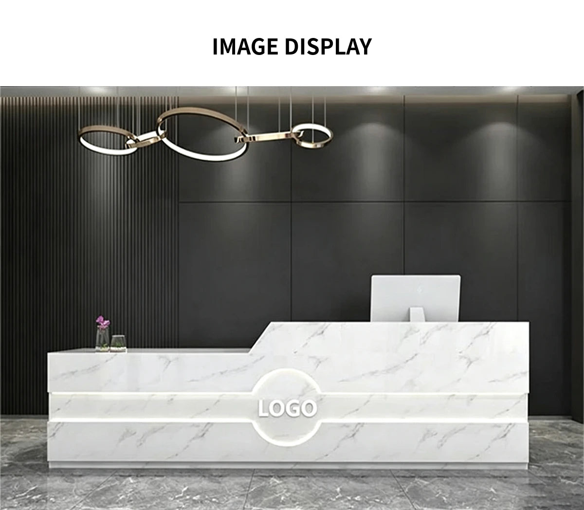 Modern Reception Desk with Cable Management, Fluted Front & LED Lighting for Office Lobby — Detail image 9