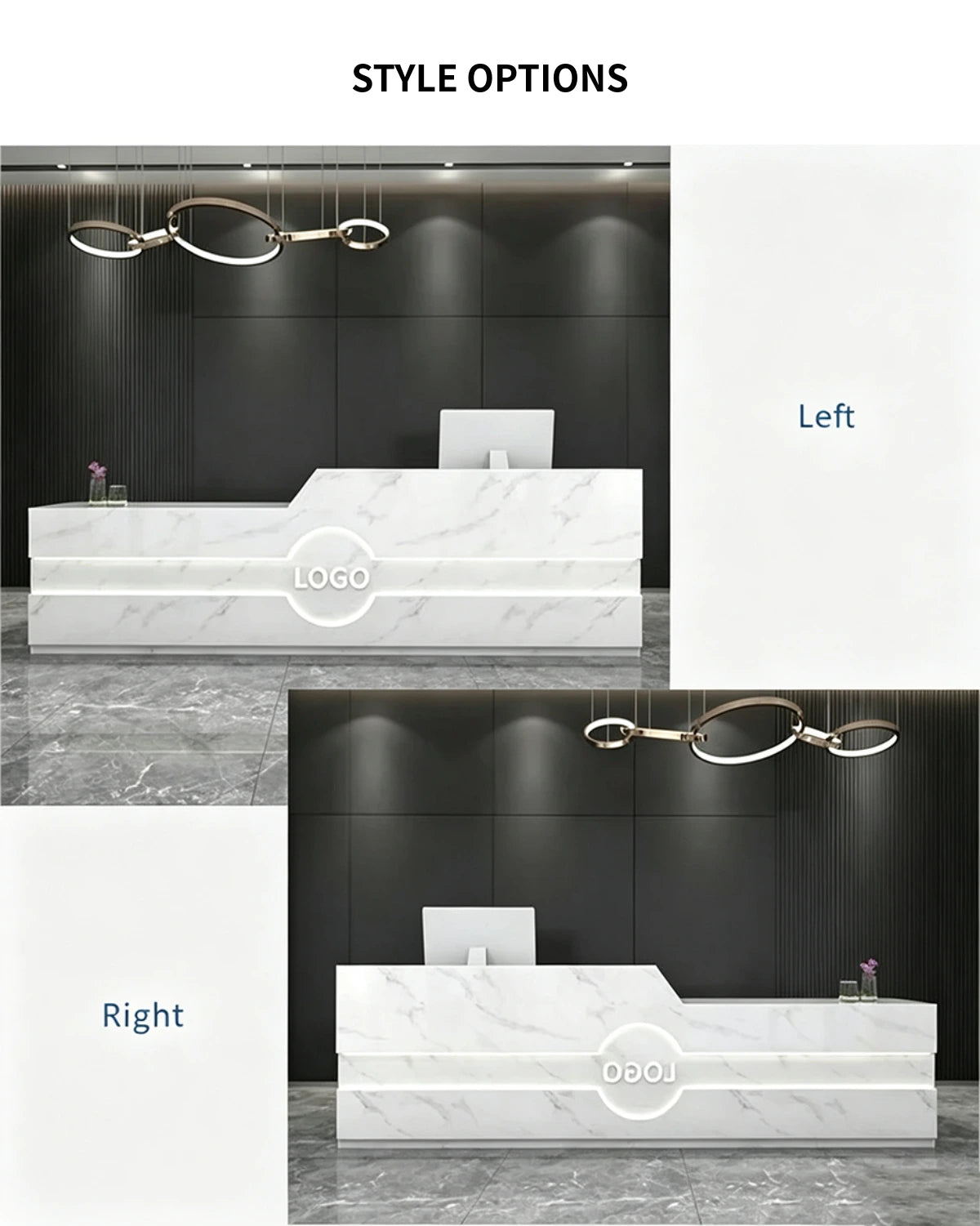 Modern Reception Desk with Cable Management, Fluted Front & LED Lighting for Office Lobby — Detail image 10