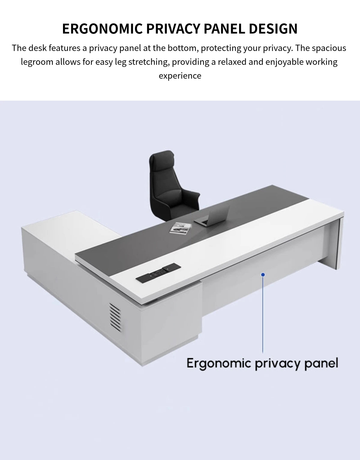 Modern Executive Desk with Cable Management, Side Storage & Lockable for Home Office — Detail image 5