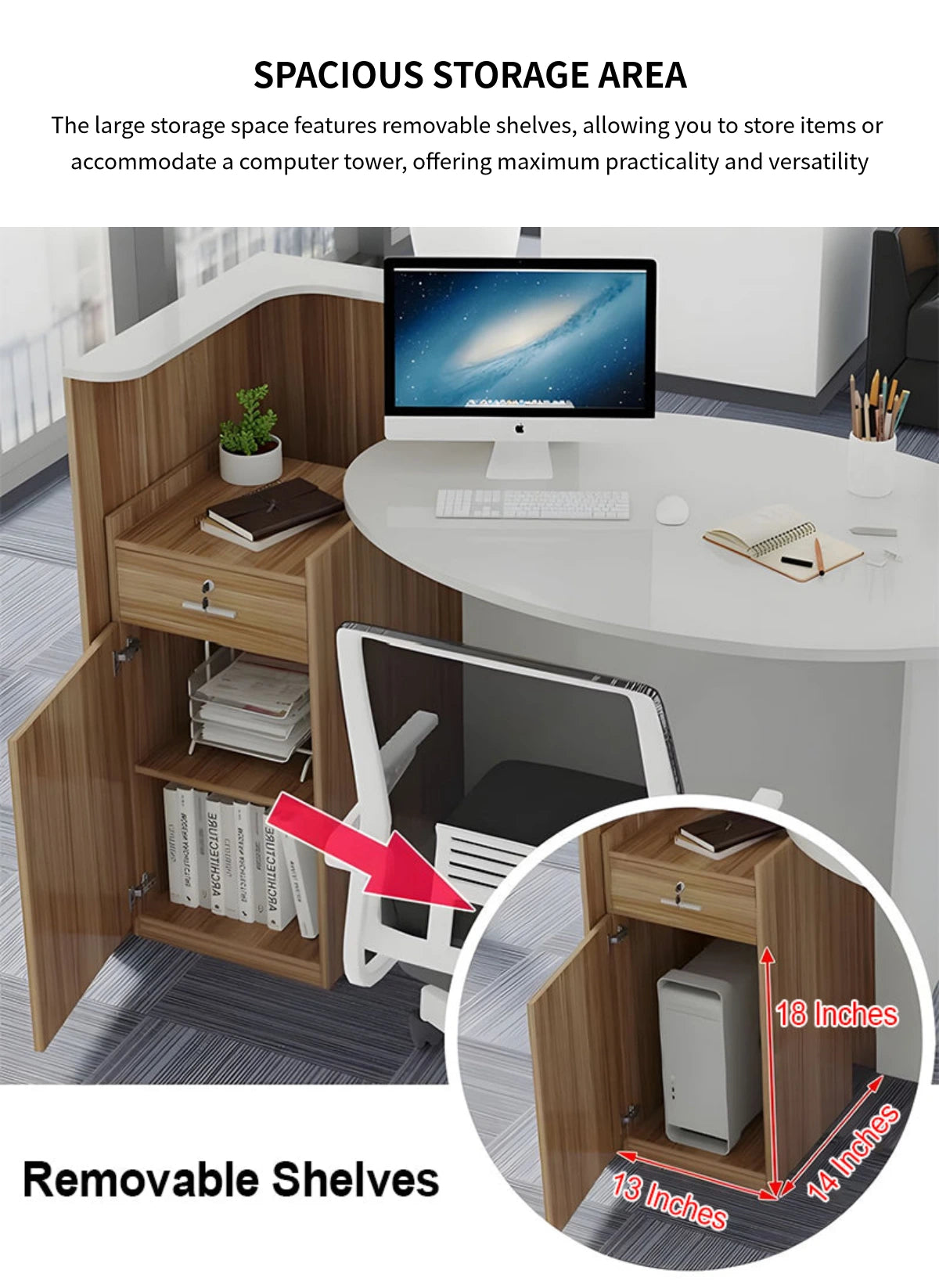 Oval Reception Desk 39-55 in Wide with Lockable & File Drawers for Salon — Detail image 6