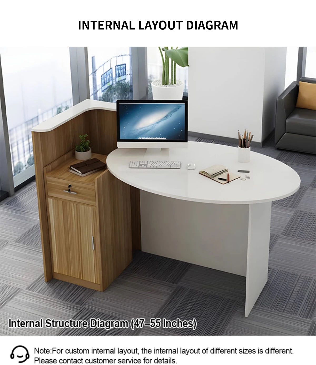Oval Reception Desk 39-55 in Wide with Lockable & File Drawers for Salon — Detail image 7