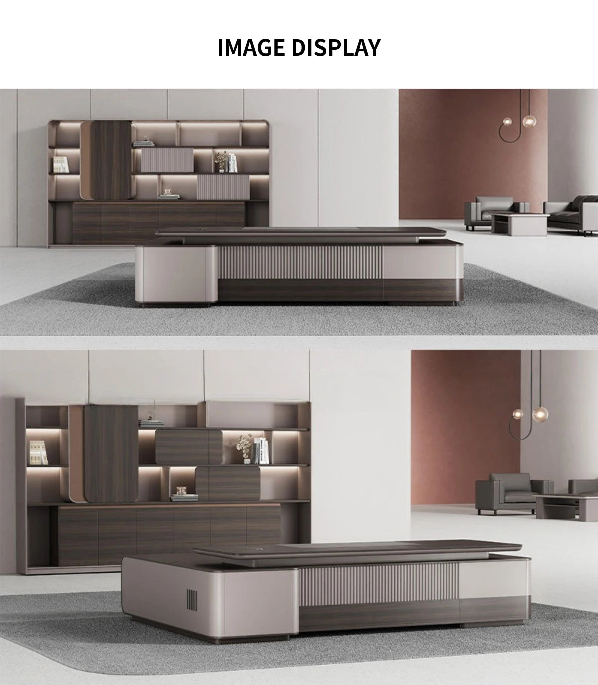 Modern Executive Desk 94-142 in Wide with Side Storage & Lumbar Support for Home Office — Detail image 8