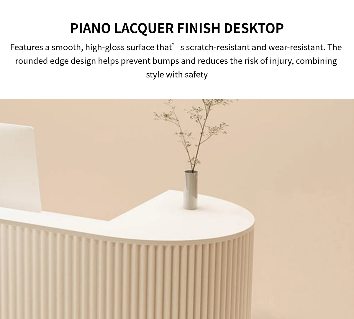 Curved Reception Desk 63-142 in Wide with Keyboard Tray, File Drawers & Fluted Front — Detail image 4