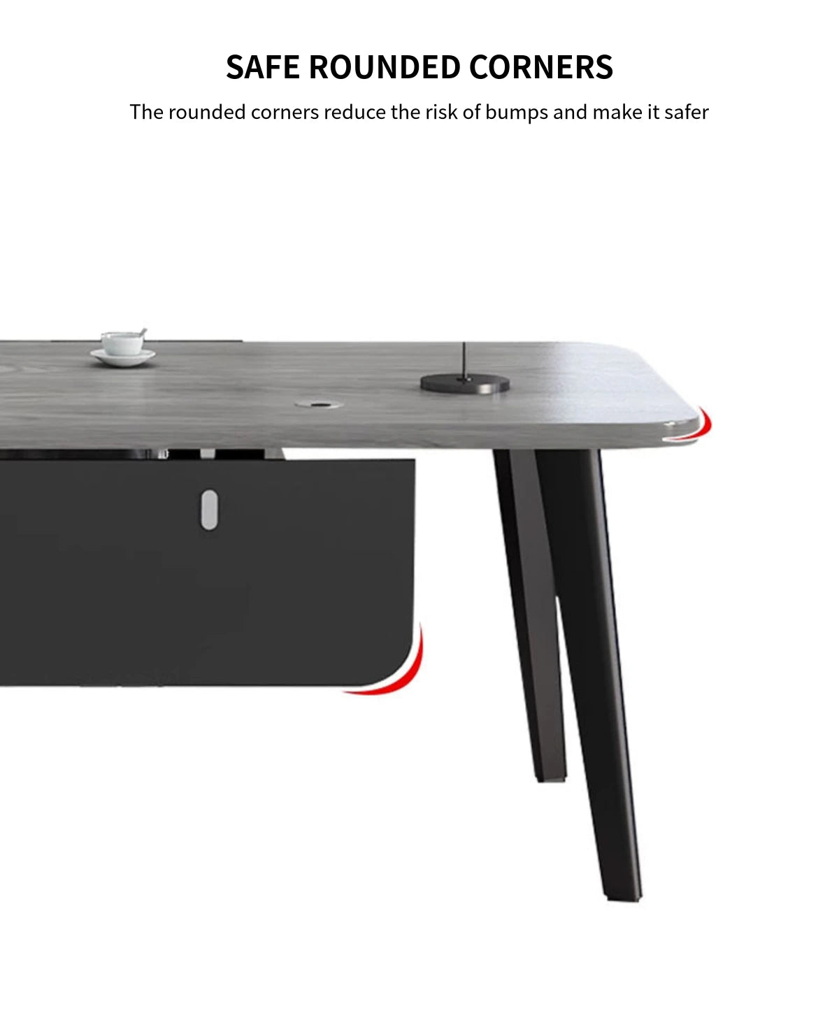 Modern Executive Desk with Side Storage, Curved & Cable Management for Home Office — Detail image 2