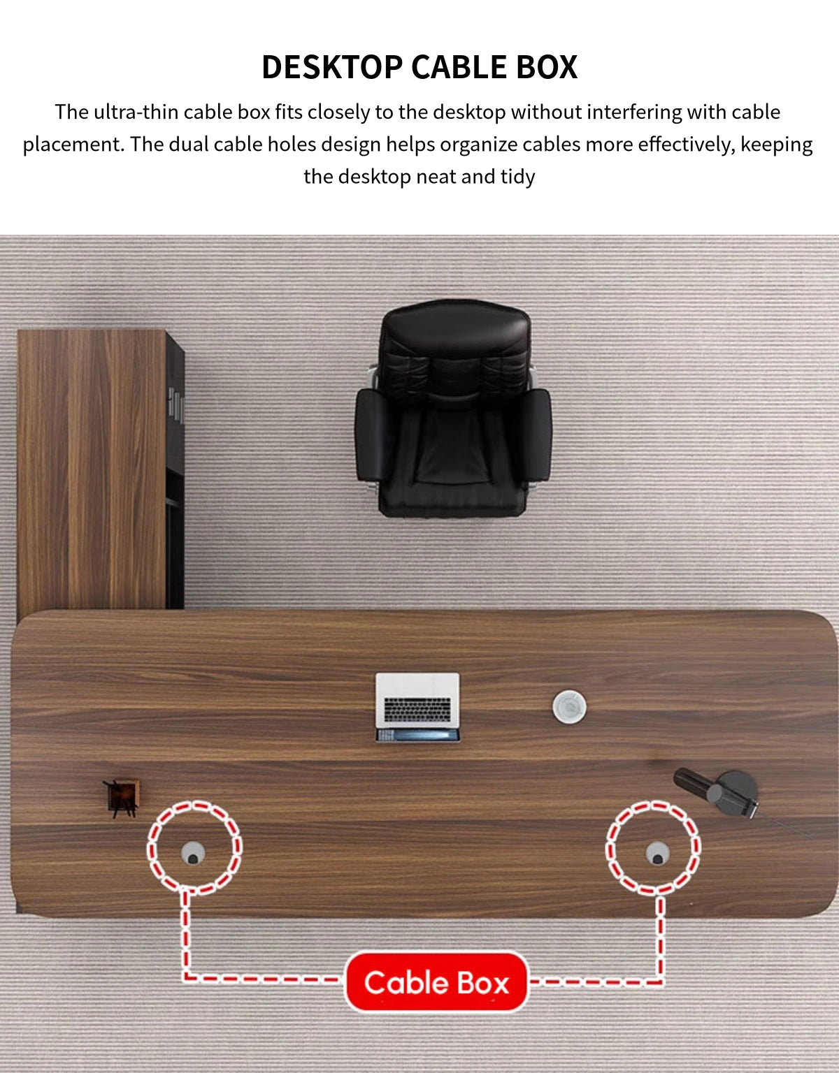 Modern Executive Desk with Side Storage, Curved & Cable Management for Home Office — Detail image 3